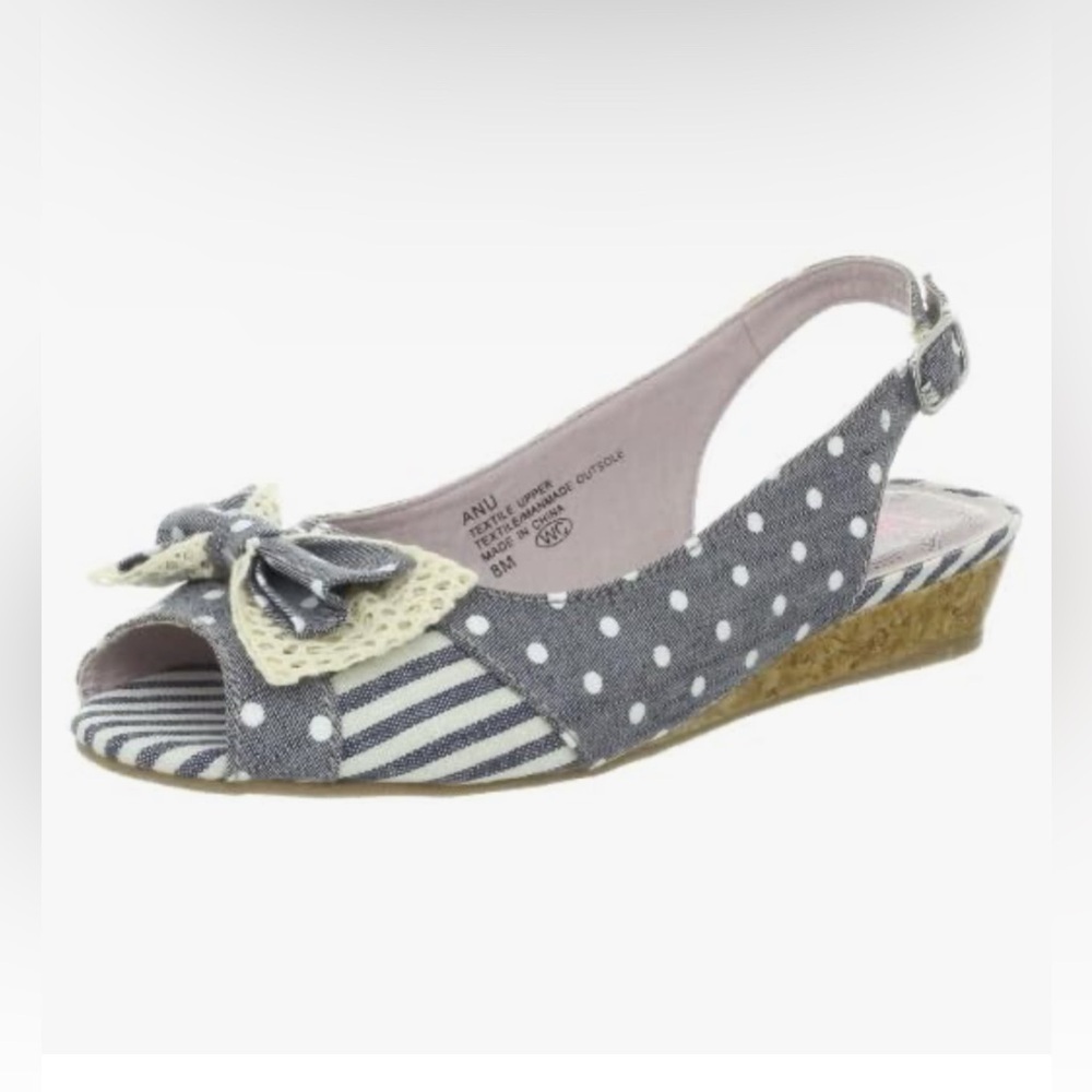Women's Gray Polka Dot Slingback Wedge Sandals